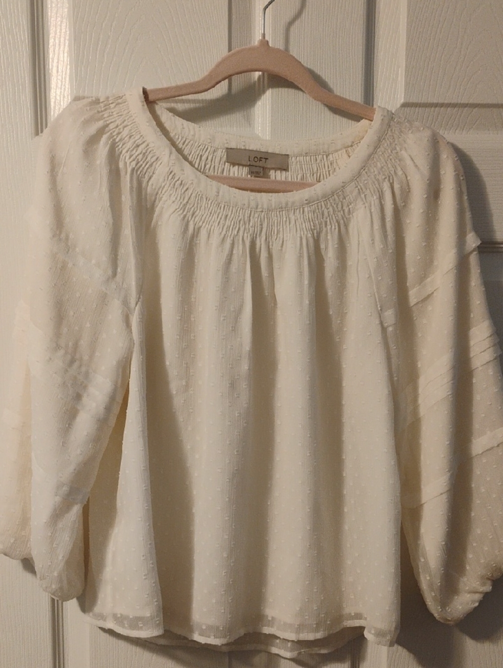 LOFT Cream Textured Swiss-Dot Peasant Blouse